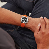 Sekonda men's chronograph watch with black dial and orange silicone strap - British product