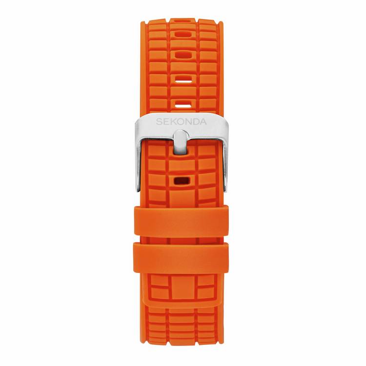 Sekonda men's chronograph watch with black dial and orange silicone strap - British product