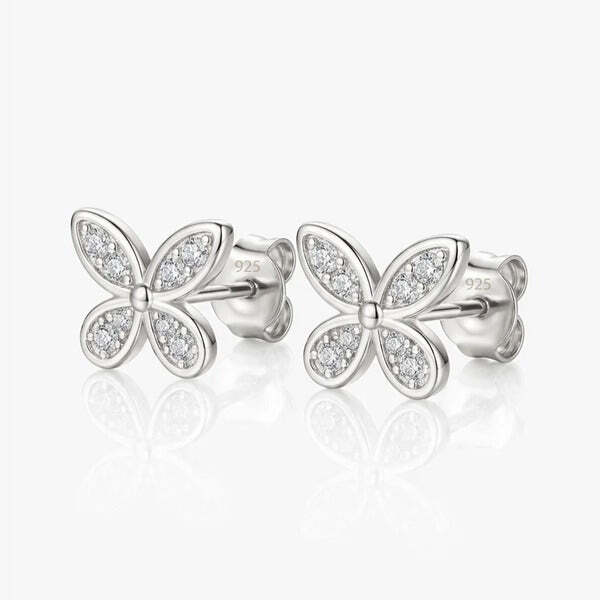 MUCHV butterfly stud earrings gold silver cubic zirconia imported from the UK