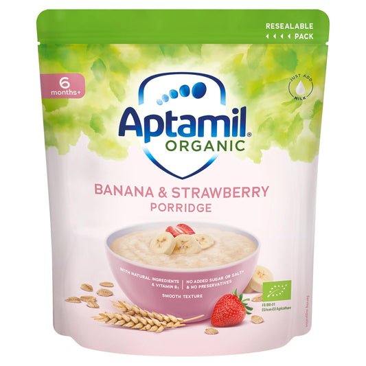 Aptamil Organic Banana & Strawberry Porridge 6 Months+ 180g baby meals Sainsburys   
