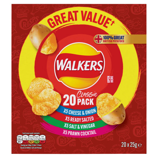 Walkers Classic Variety Multipack Crisps 20x25g 10+ packs Sainsburys   