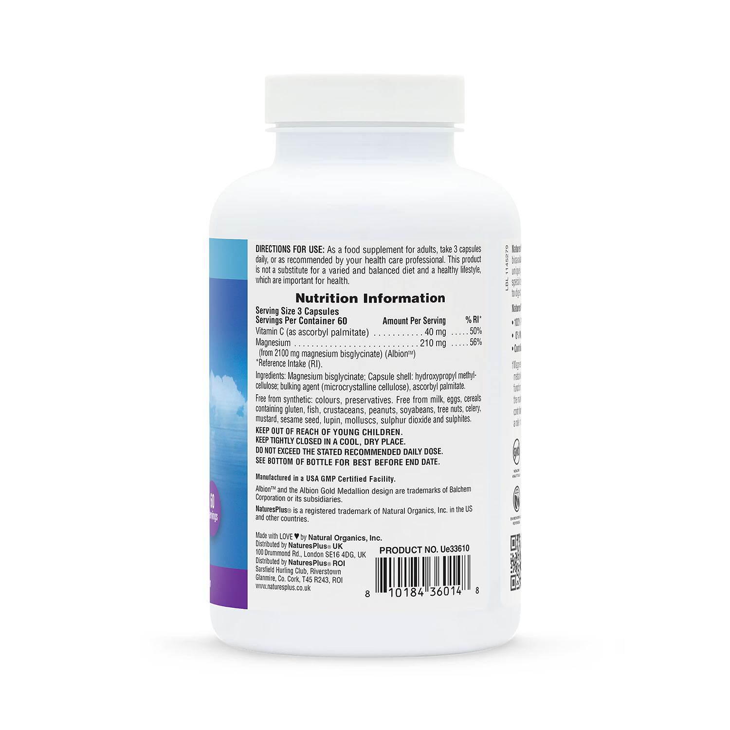 NaturesPlus magnesium bisglycinate supplement 180 capsules, UK version