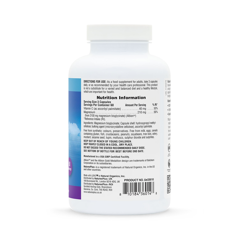 NaturesPlus magnesium bisglycinate supplement 180 capsules, UK version