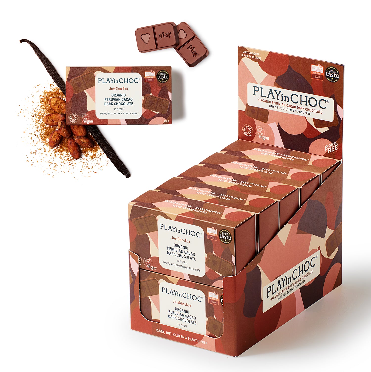 PLAYin CHOC JustChoc Box organic dark chocolate 1kg (British brand)