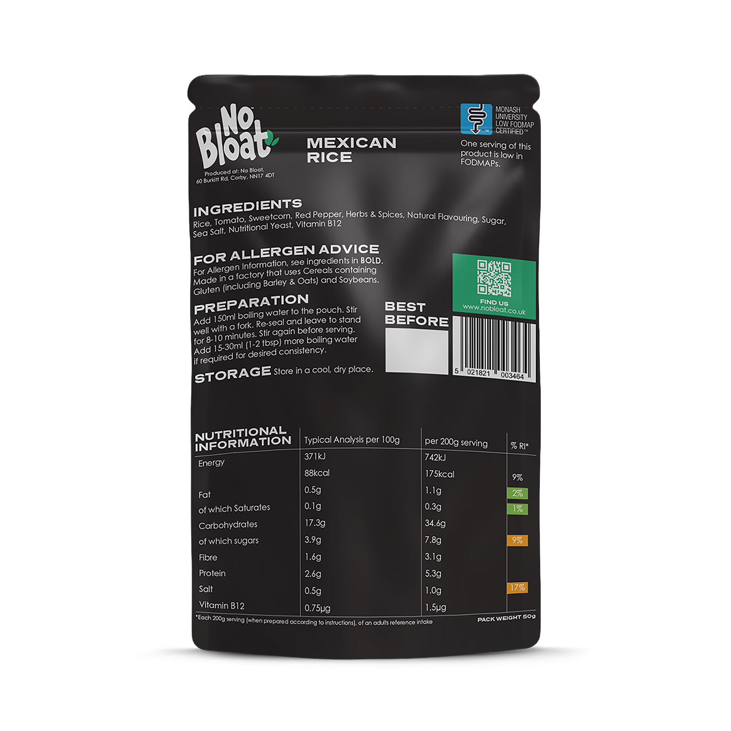 No Bloat Mexican Rice 4 x 50g pouches (British brand)