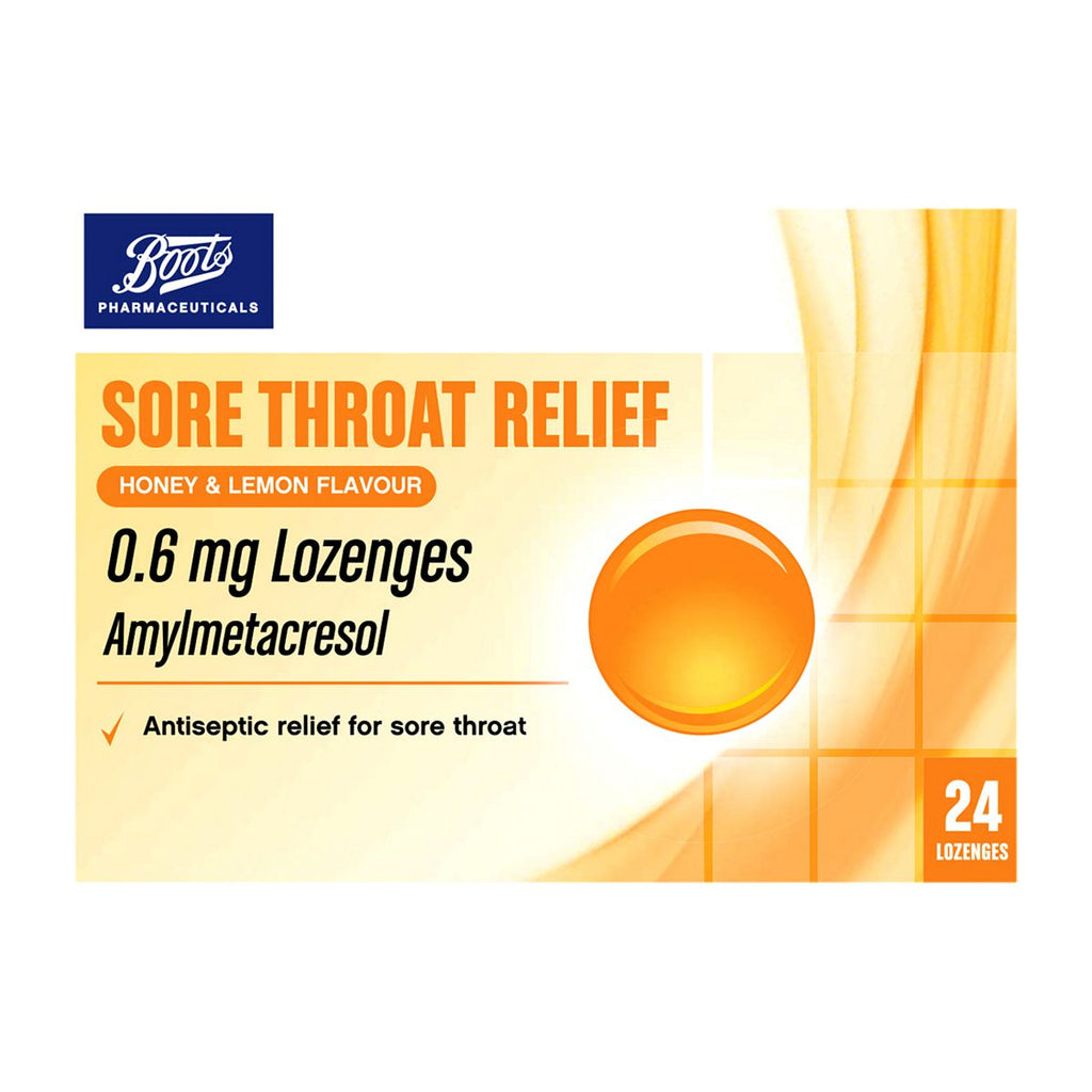 Boots Sore Throat Relief 0.6mg Lozenges - Honey & Lemon Flavour - 24 Lozenges