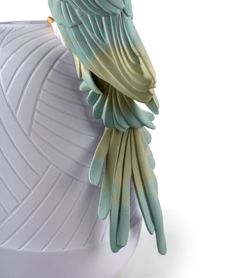 Lladró macaw design porcelain vase 56cm, UK version