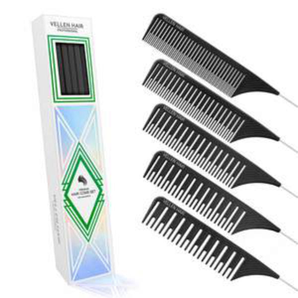 Vellen weave tail comb black set of 5, UK version