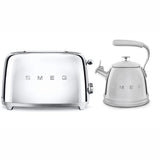 Smeg stovetop kettle and toaster set in silver, UK version