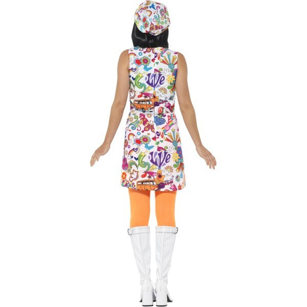 Smiffys 60s Groovy Chick Costume with dress and hat, UK version