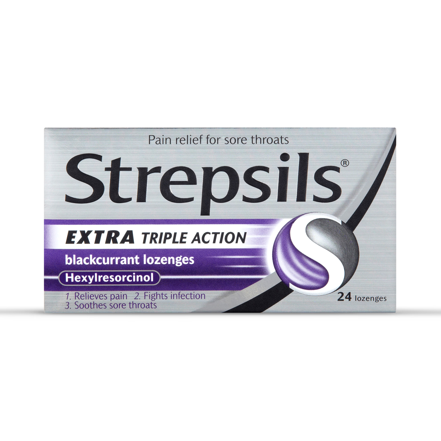 Strepsils triple action blackcurrant lozenges 24 pack, UK version