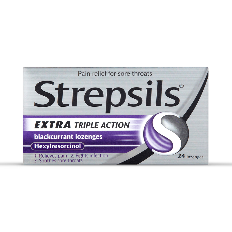 Strepsils triple action blackcurrant lozenges 24 pack, UK version