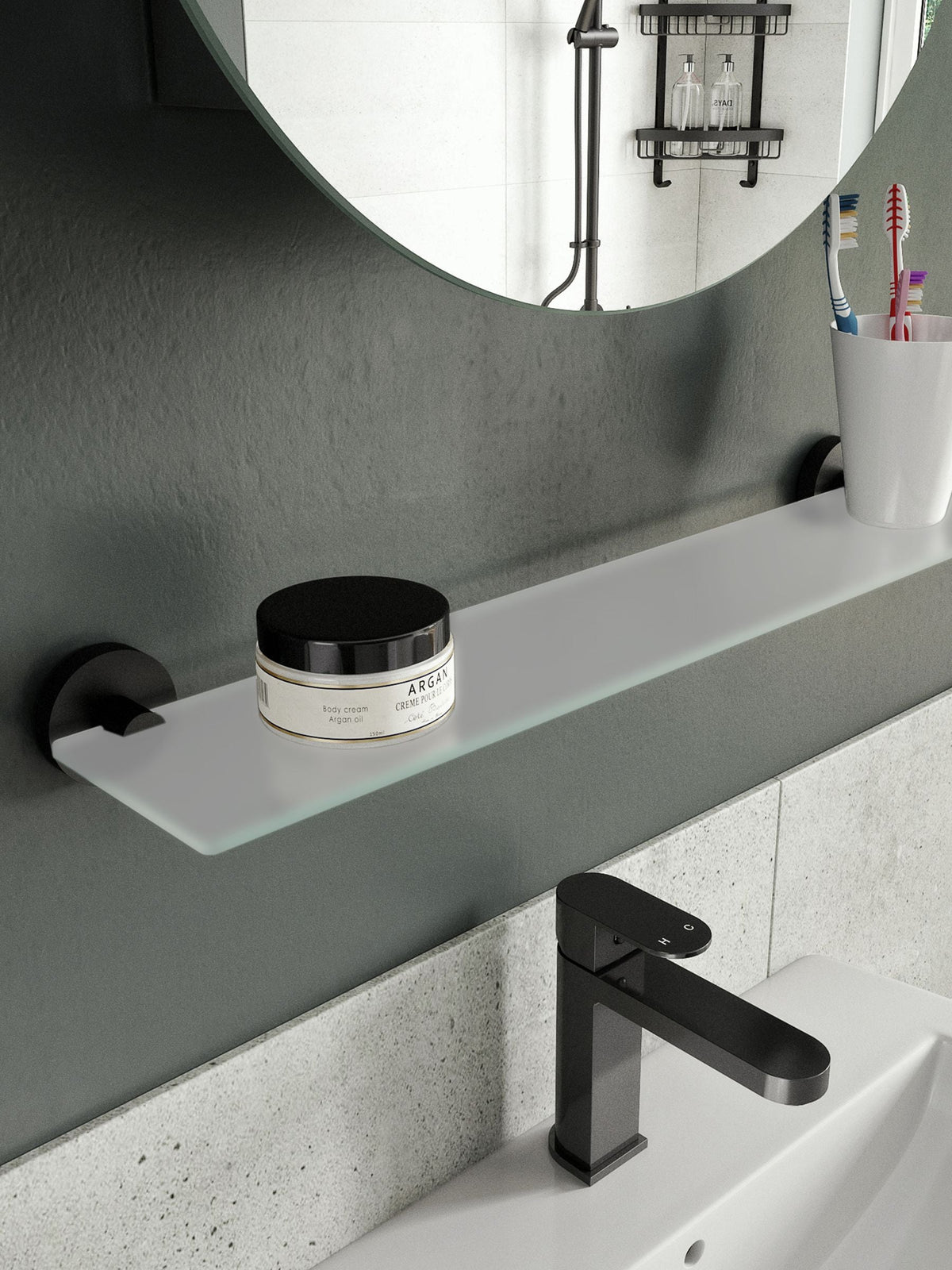 CROYDEX Epsom Black glass shelf 63.5cm wide - British product
