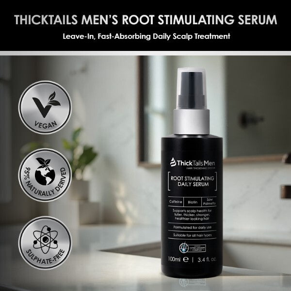 ThickTails men's root stimulating leave-in serum, imported from the UK
