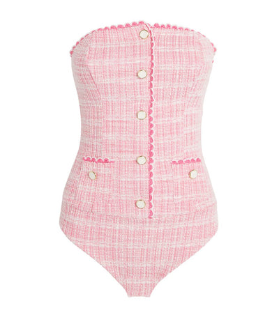 Trägerloser Ombré-Badeanzug in Pink mit Muschelsaum und Taschen