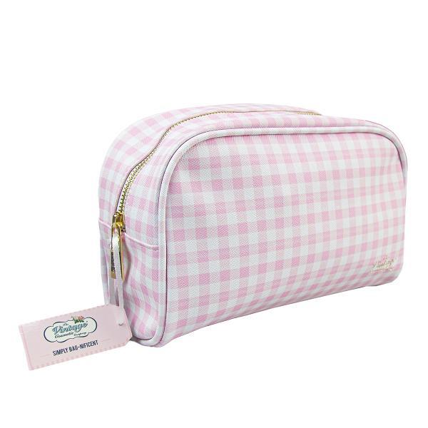 Vintage Cosmetic Company large pink gingham makeup bag (British brand)