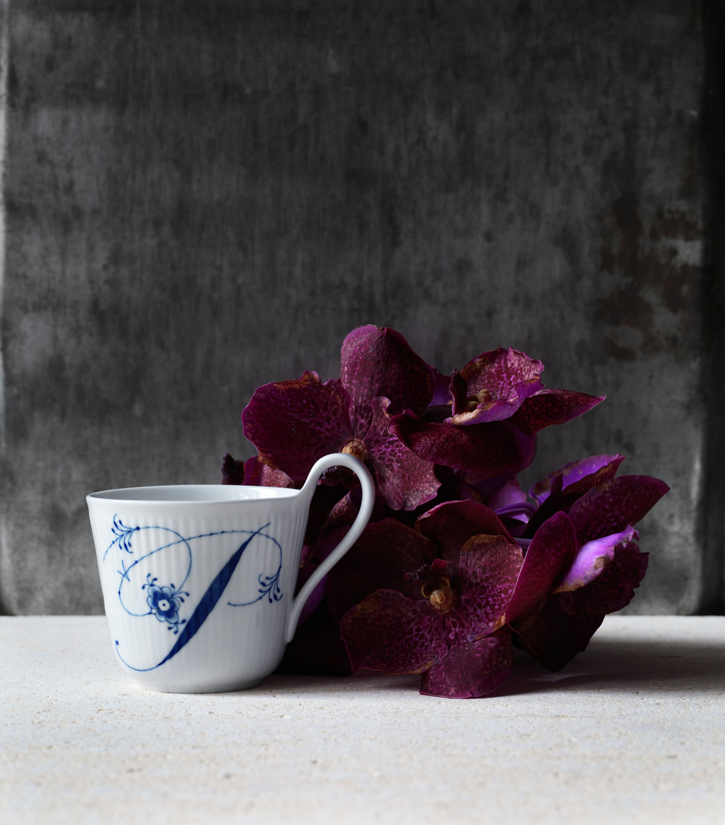 Royal Copenhagen porcelain fluted alphabet mug, imported from the UK