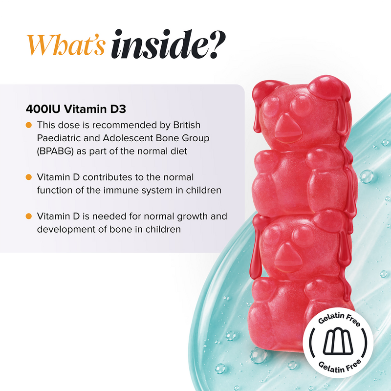 Novomins kids vitamin D3 gummies strawberry 90 gummies, imported from the UK