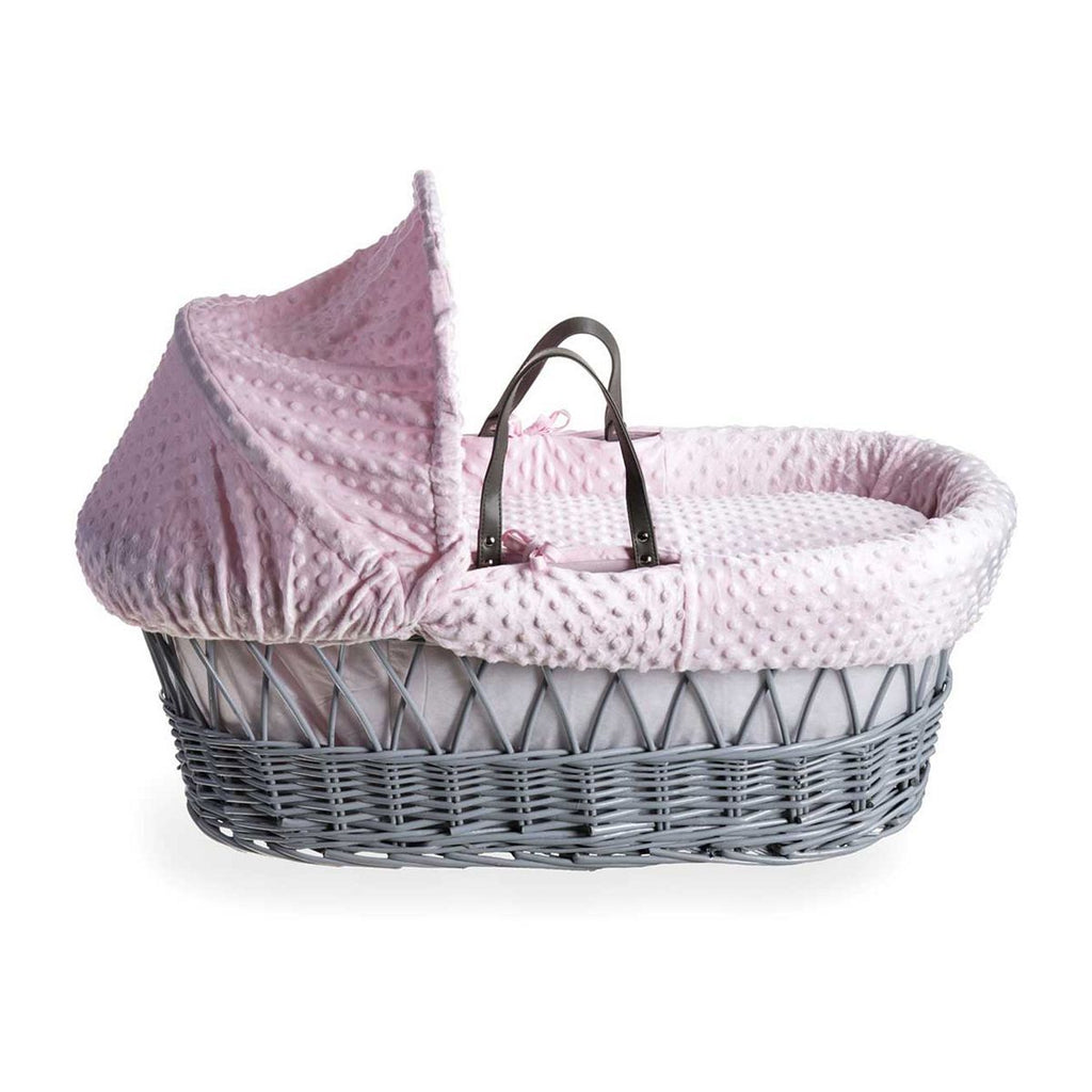 Clair de Lune Dimple Pink Wicker Basket & Deluxe Stand Grey