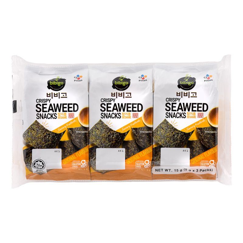CJ Bibigo crispy seaweed snacks sesame original flavour, UK version
