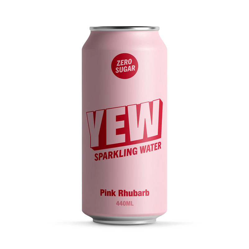 YEW Pink Rhubarb sparkling water 440ml, imported from the UK