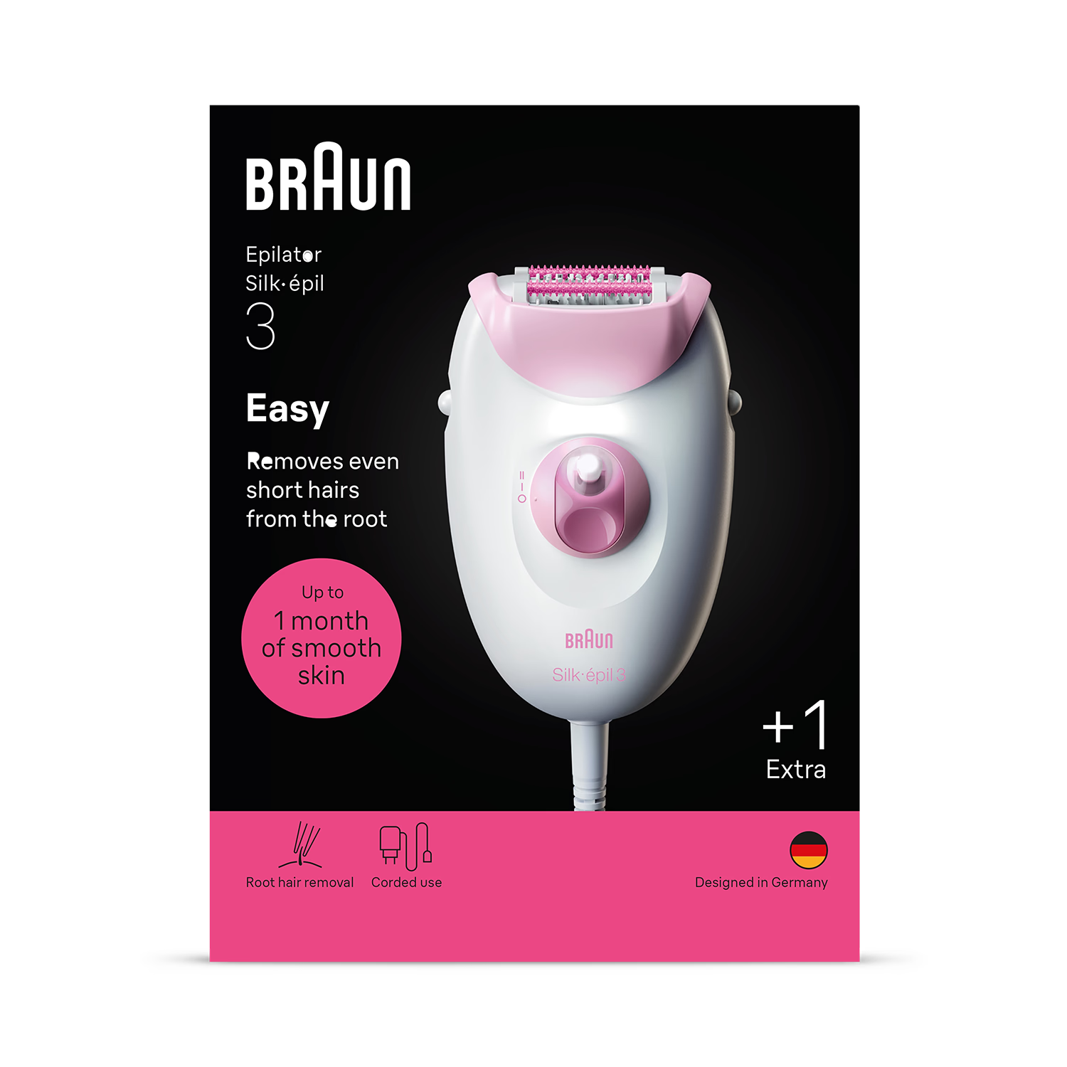Braun Silk·épil 3 corded epilator pink, imported from the UK