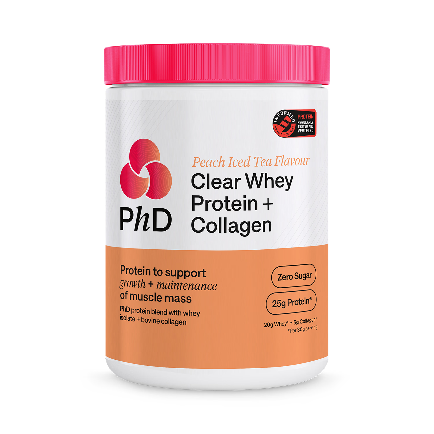 PHD clear whey collagen protein powder Peach Iced Tea 300g, UK version