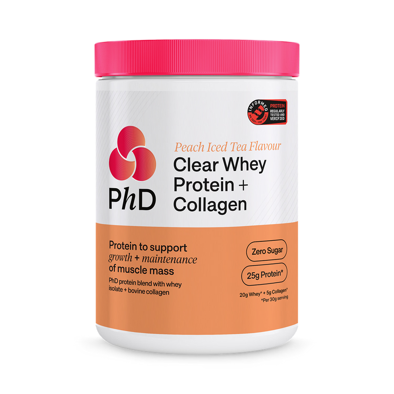 PHD clear whey collagen protein powder Peach Iced Tea 300g, UK version