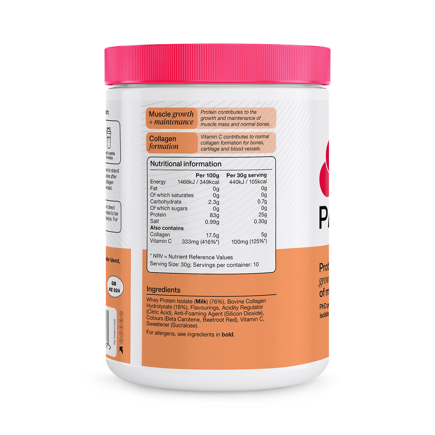PHD clear whey collagen protein powder Peach Iced Tea 300g, UK version