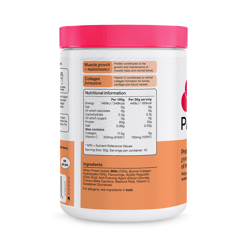 PHD clear whey collagen protein powder Peach Iced Tea 300g, UK version