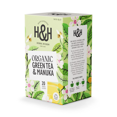 Holland & Barrett Heath & Heather Organic Green Tea Manuka 20 Tea Bags- Buy online at McGrocer