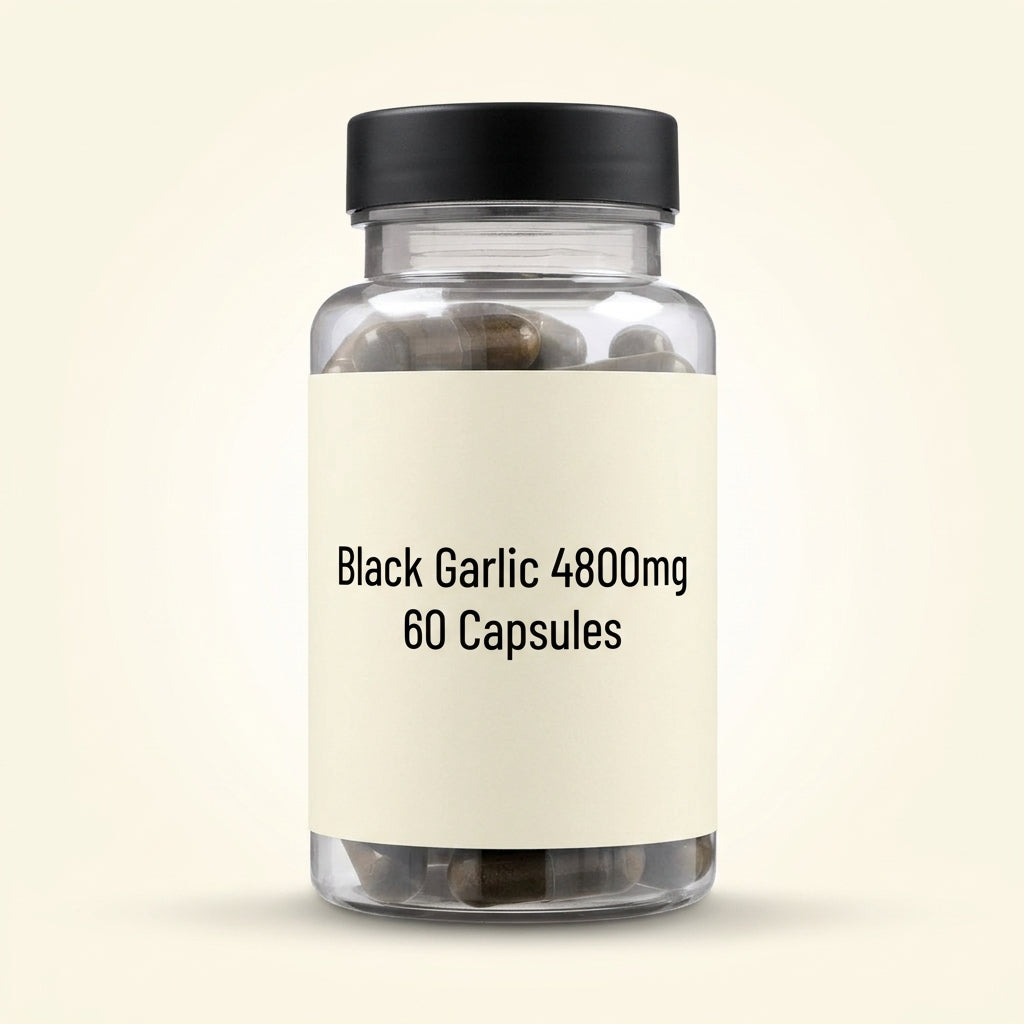 Holland & Barrett black garlic supplement 4800mg 60 capsules, imported from the UK