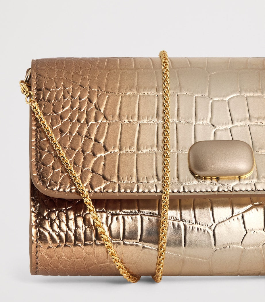 Jeffrey Levinson leather croc-embossed clutch bag compact UK version