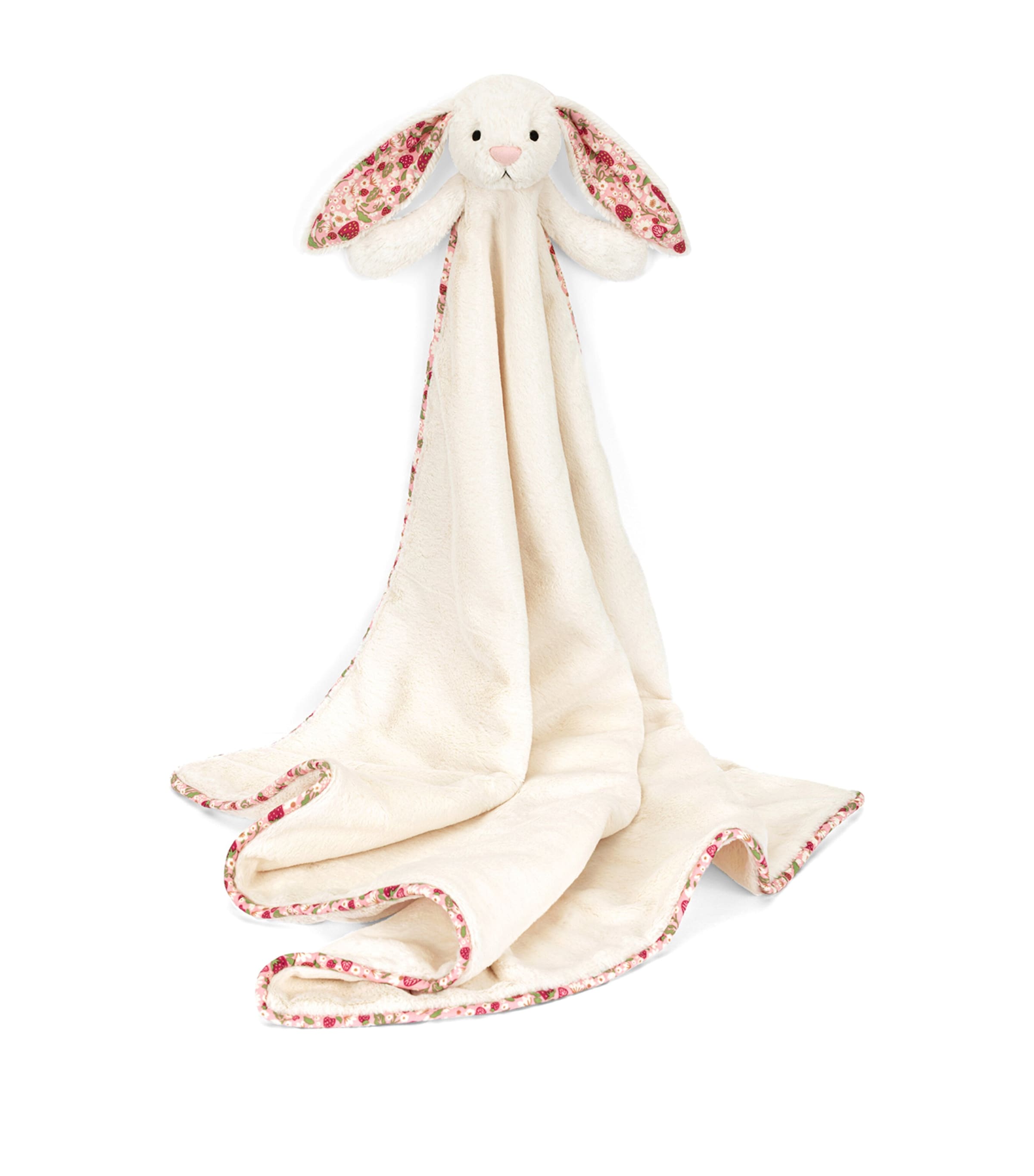 Jellycat Blossom Bunny blankie with strawberry ears, 56cm x 70cm, UK version