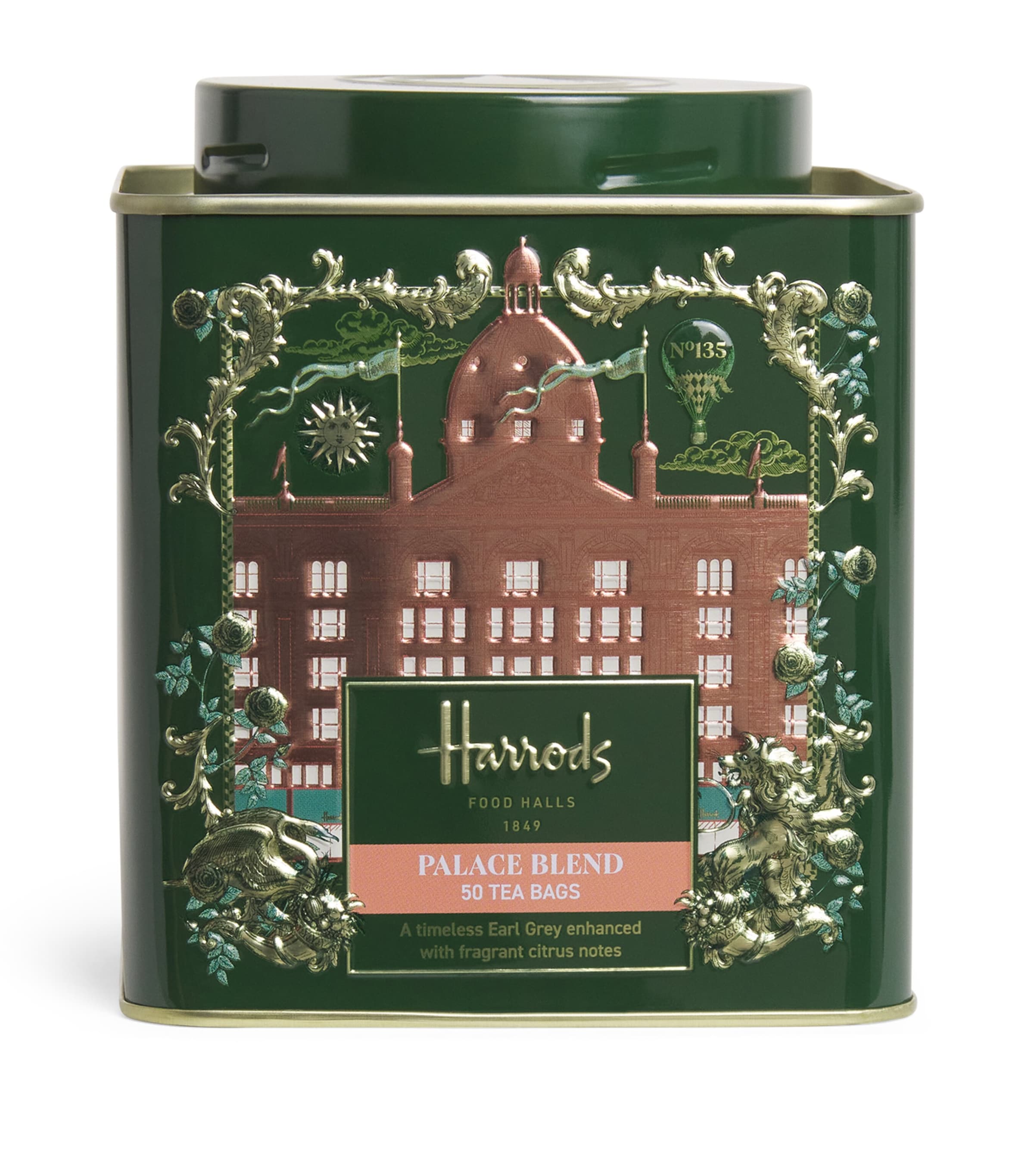 Harrods Palace Blend black tea with bergamot, 50 tea bags, UK version