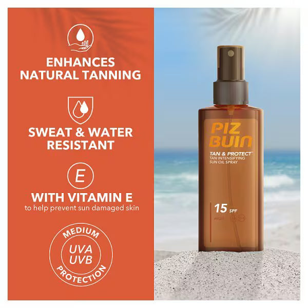Piz Buin Tan Accelerating Oil SPF15 150ml, imported from the UK