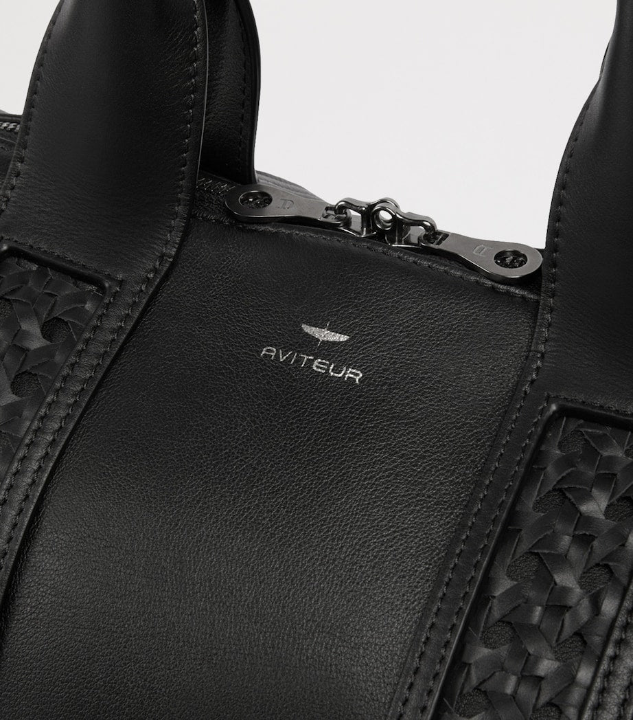 Aviteur Leather Woven-Detail Holdall with Calfskin and Alcantara Lining - British product
