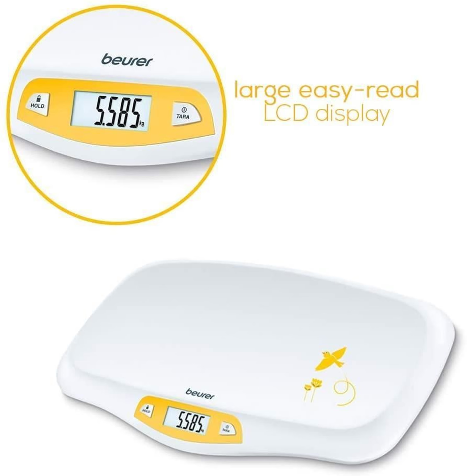 Beurer baby scale with curved weighing platform white - British product