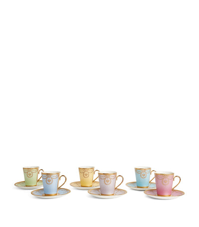 Harrods Fine Bone China Coffee Cup and Saucer Set with 22-Karat Gold Detailing, 6 Pieces- Buy online at McGrocer