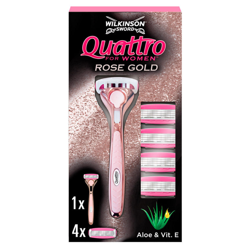 Wilkinson Sword Quattro for Women Rose Gold Razor Women's Toiletries ASDA   