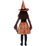 Smiffys vintage witch costume with orange dress and hat, imported from the UK