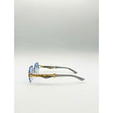 SVNX rimless oval geometric sunglasses in gold blue - British product