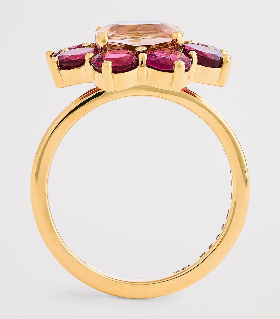 Jennifer Meyer yellow gold and rubellite flower ring, imported from the UK