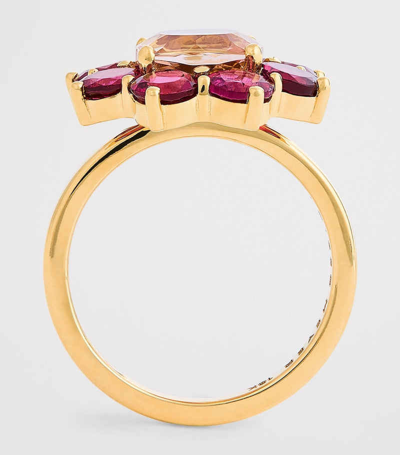 Jennifer Meyer yellow gold and rubellite flower ring, imported from the UK
