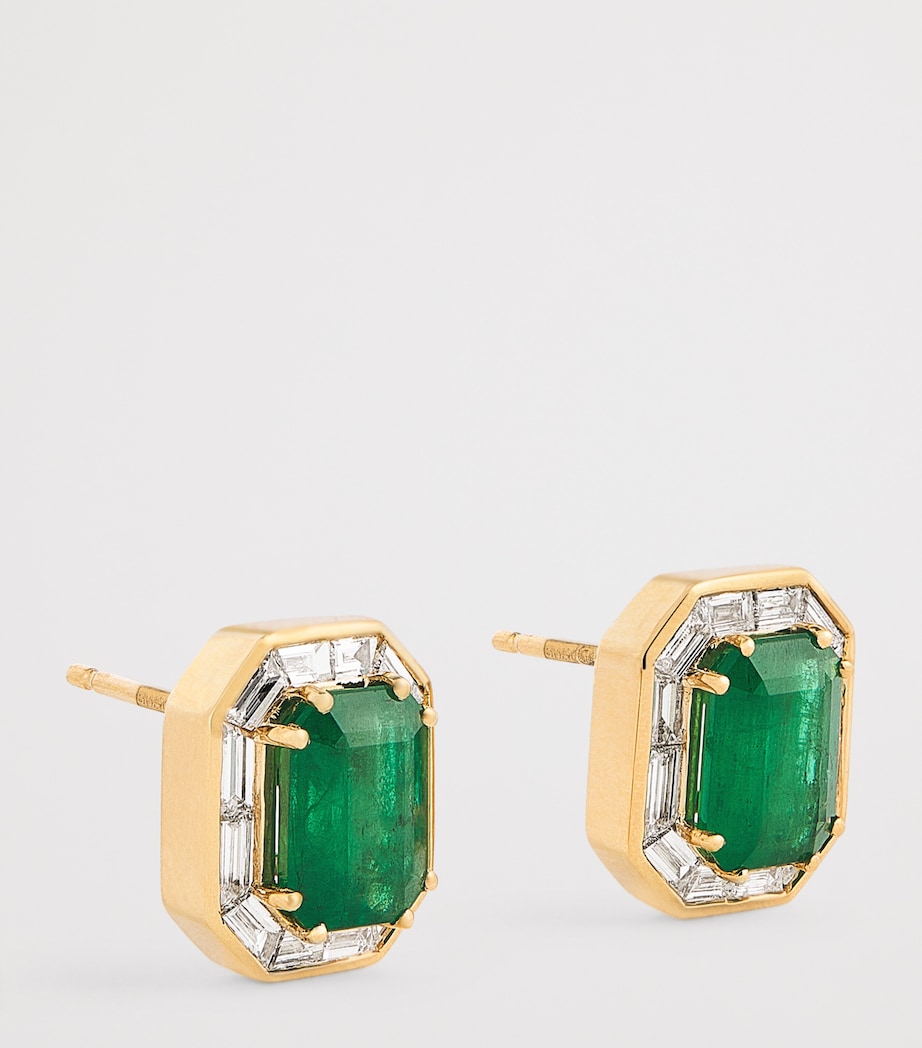 SHAY yellow gold emerald diamond halo earrings, imported from the UK