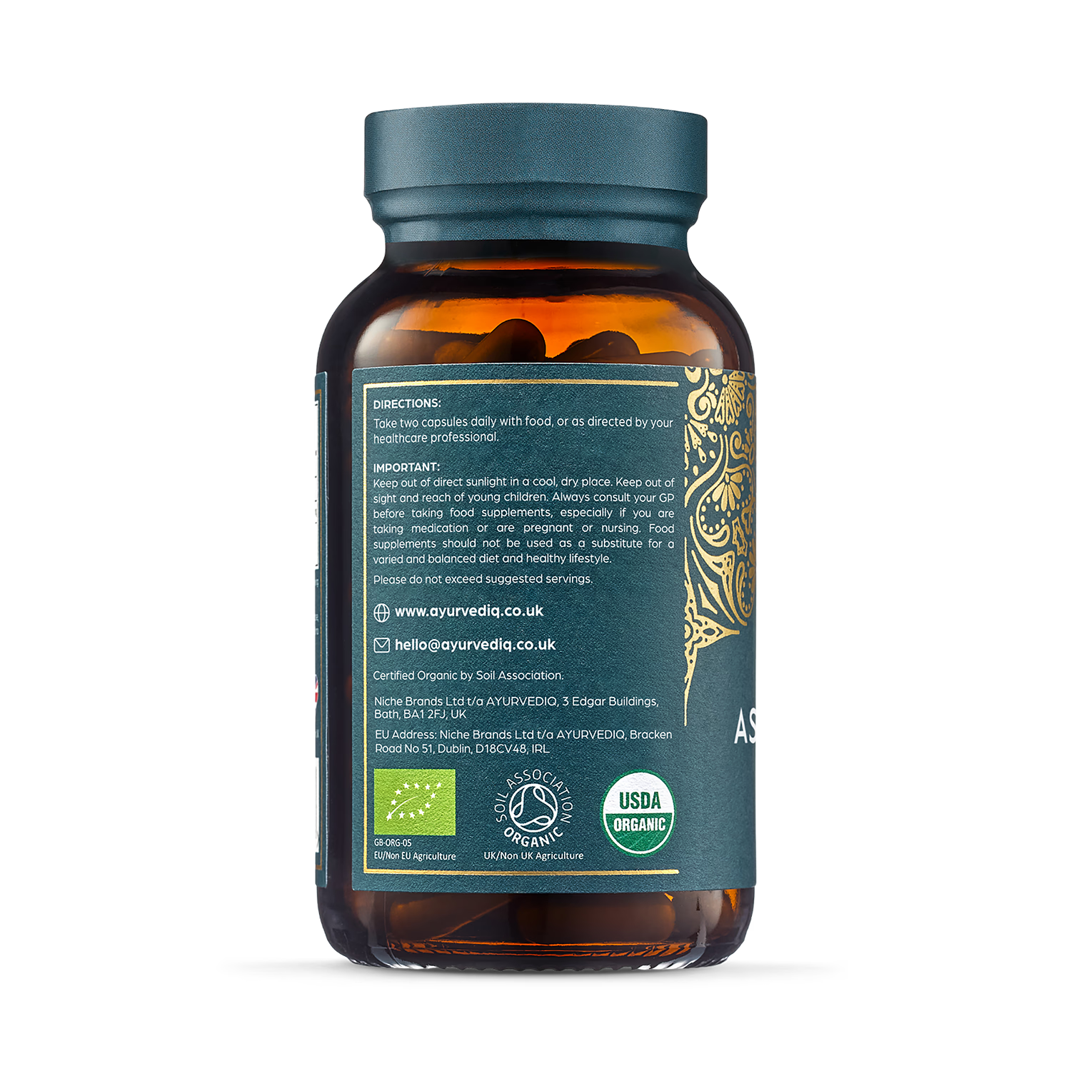 Ayurvediq organic ashwagandha root capsules 120 count, UK version