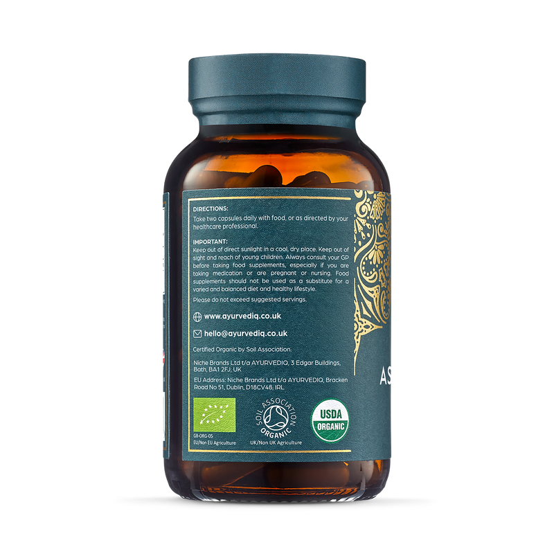 Ayurvediq organic ashwagandha root capsules 120 count, UK version