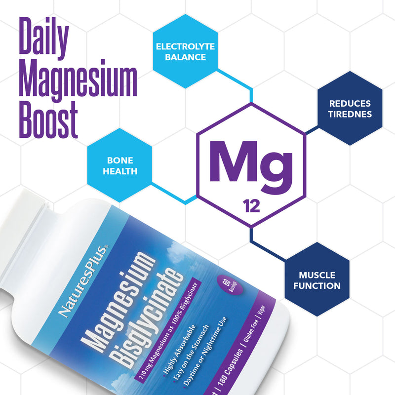 NaturesPlus magnesium bisglycinate supplement 180 capsules, UK version