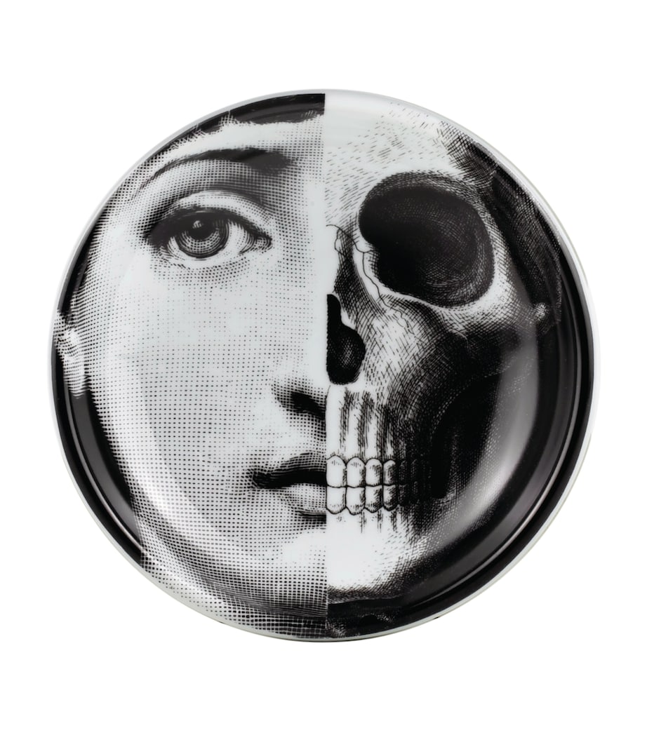 Fornasetti ashtray with face and skull design, number 288, approx. 3.5cm high and 13cm wide - British product