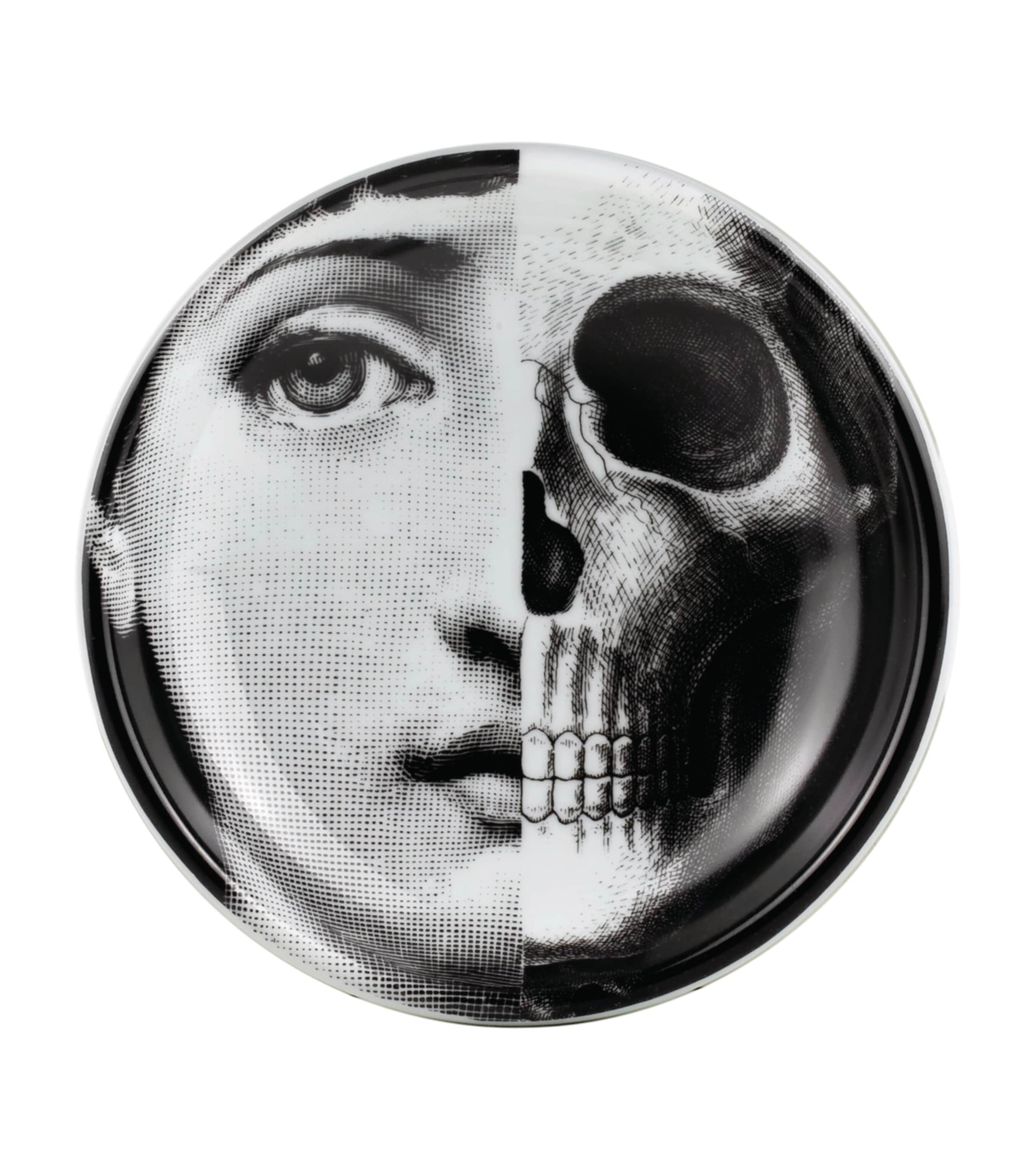 Fornasetti ashtray with face and skull design, number 288, approx. 3.5cm high and 13cm wide - British product